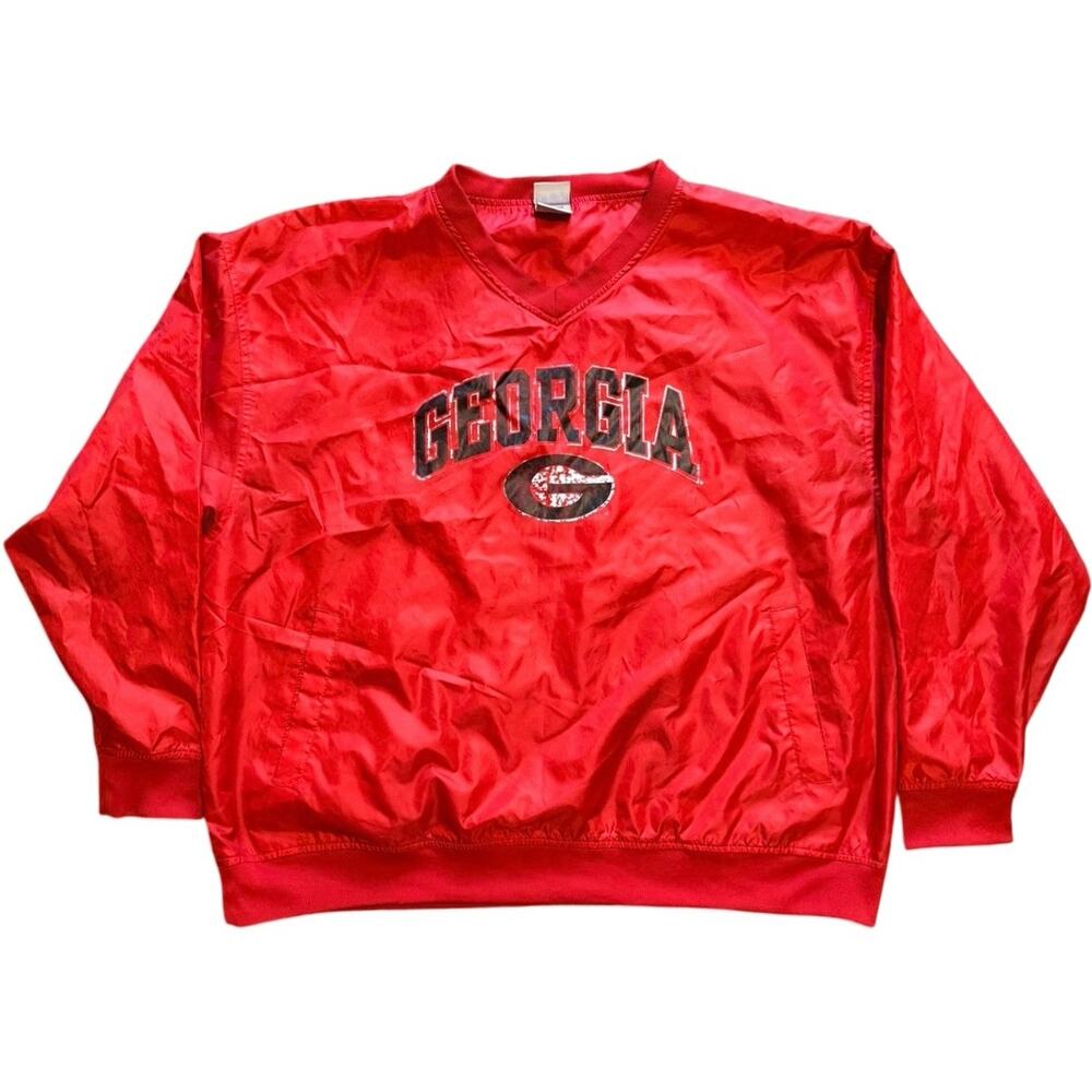 Vtg Georgia Bulldogs Pullover Jacket Red Oak Mens 2XL V-Neck Windbreaker XXL UGA